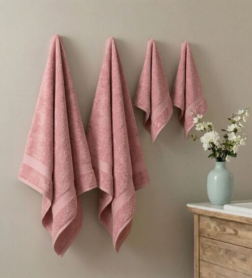 Pink 100% Cotton 380 Gsm Bath Towel 4 Pc