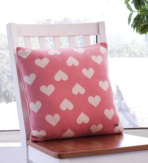 Pink Woven Cotton 16 x 16 Inches Cushion Cover by Pluchi