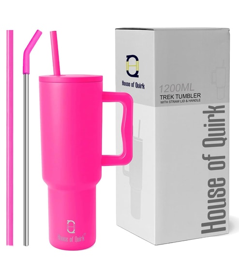 Pink 1200ml Stainless Steel Double Insulated Leak Proof Coffee Tumbler with Lid & Straw