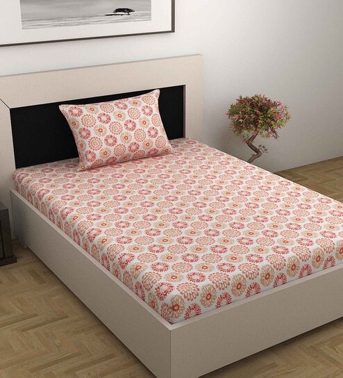 Pink Abstract 144 TC Cotton Single Bedsheet with Pillow Cover