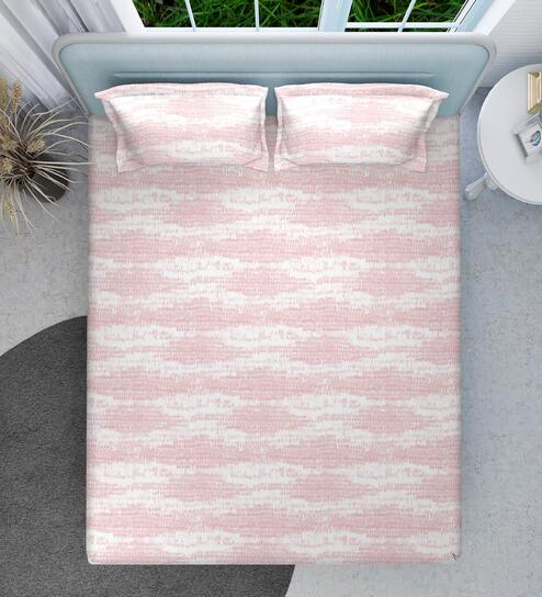 Pink Abstract 144 TC Cotton King Sized Double Bedsheet with 2 Pillow Covers Serene Cascade Collection
