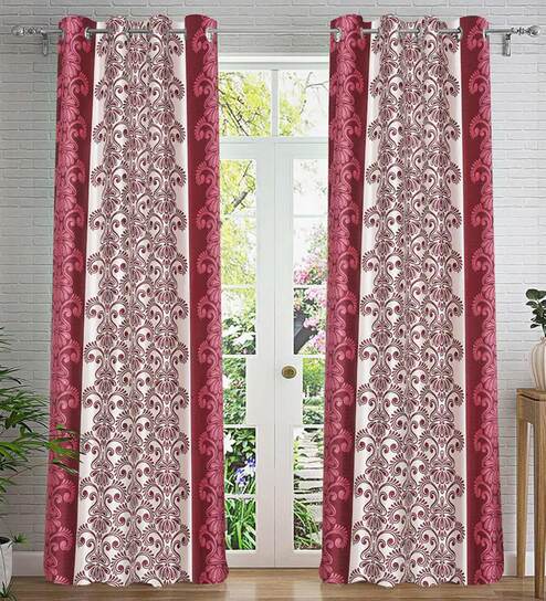 Pink Abstract Polyester 9ft Semisheer Eyelet (Set Of 2)