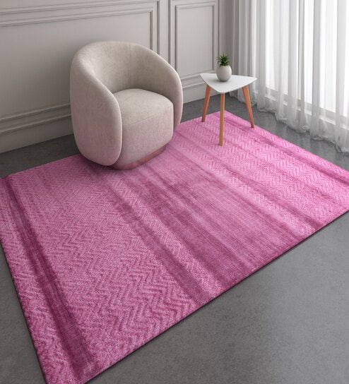 Pink and Purple Solid Bamboo Silk 5 ft X 8 ft Hand Woven Rectangle Carpet
