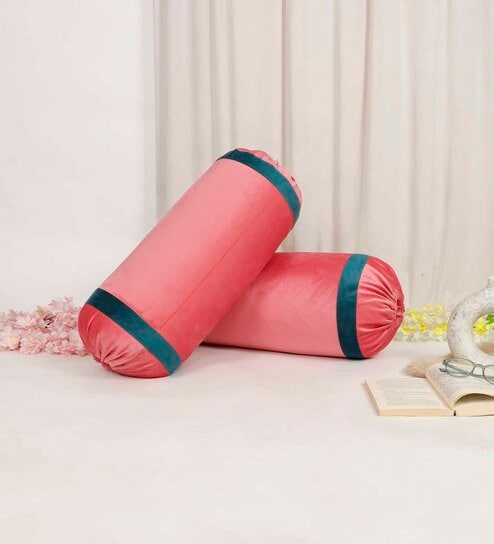 Pink and Teal Stripes TC Velevt 2 Bolster Covers