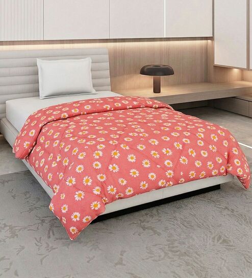 Pink and Yellow Polyester Solid 105 GSM Single Bed Comforter