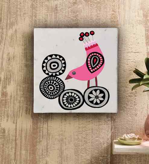 Pink Bird Marble Marble Wall Art