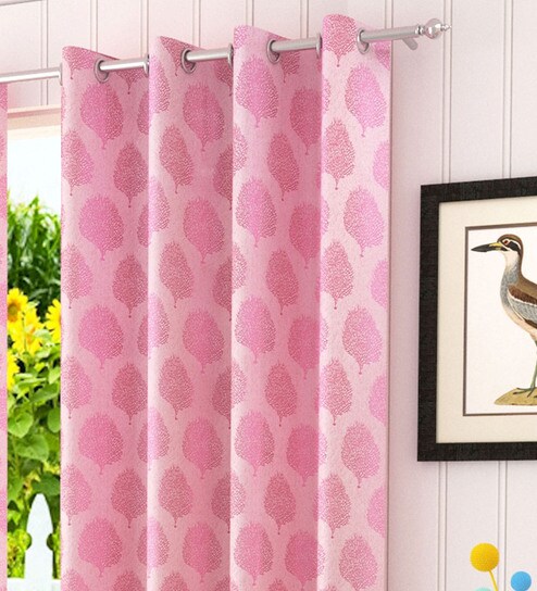 Buy Pink Semisheer Polyester 9 Feet Eyelet Long Door Curtain By