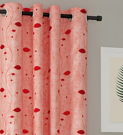 Buy Pink Blackout Polyester 9 Feet Eyelet Long Door Curtains Set