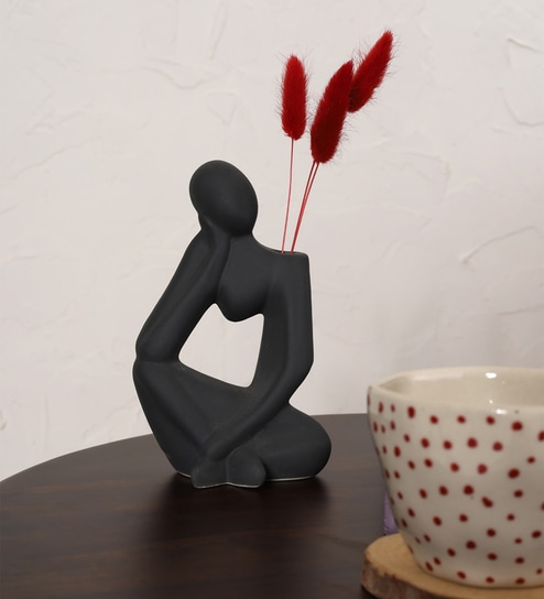 Black Human Figurine Ceramic Flower Vase (1 Pc)