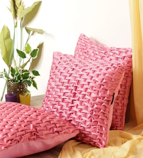 Pink Chenille Geometric 40x40 inches Cushion Covers Set of 3