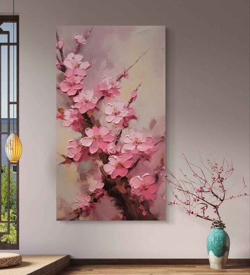Pink Cherry Blossoms 16inx20in Gallery Wrap Canvas Painting for Living Room