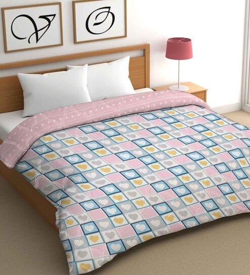 Pink Cotton Abstract 500 GSM Double Bed Comforter