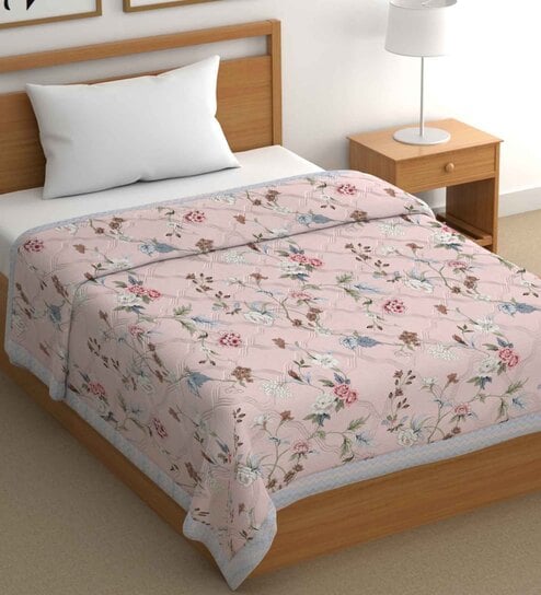 Pink Cotton Floral 500 GSM Single Bed Comforter