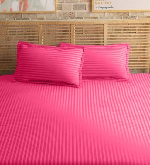 Pink Cotton 210TC Striped Set of 2 Pillow Covers