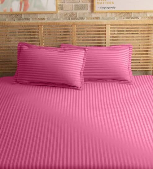 Pink Cotton 210TC Striped Set of 2 Pillow Covers