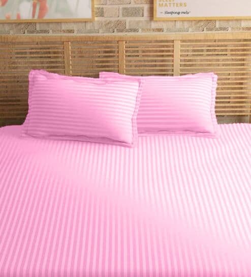 Pink Cotton 210TC Striped Set of 2 Pillow Covers