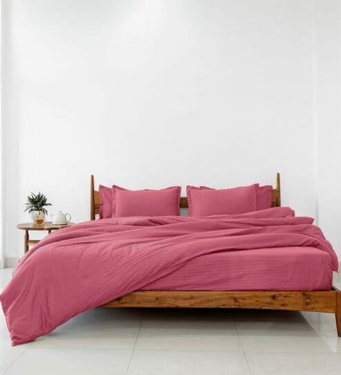 Pink Cotton 210TC Colors Striped All Weather Double 150GSM Bedding Set 1 Comforter 1 Bedsheet 2 Pillow Covers