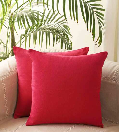 Pink Solid Cotton 16 x 16 Inches Cushion Covers (Set of 2)