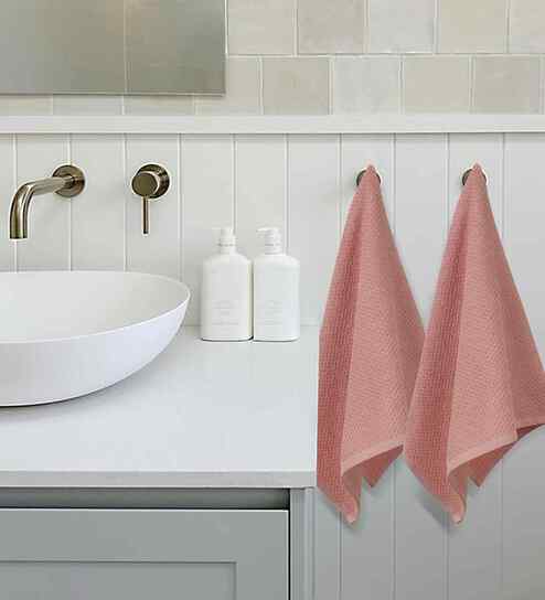 Pink Cotton Solid 180 GSM Hand Towels (2 Pc)