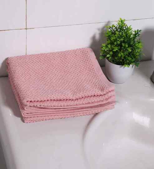 Pink Cotton Solid 180 GSM Hand Towels (2 Pc)