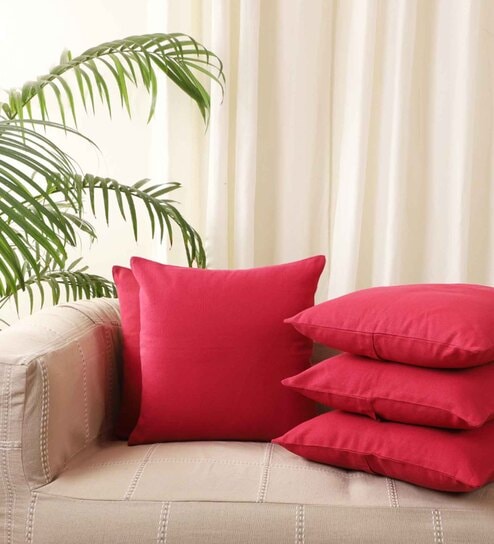 Pink Cotton Solid 20x20 inches Cushion Covers (Set of 5)