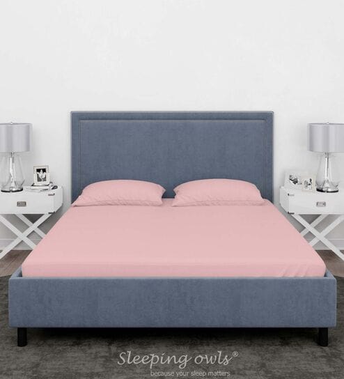 Pink Cotton Solid Finest 300TC Plain Super King Bedsheet with 2 Pillow Covers