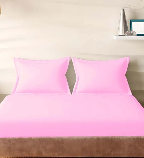 Pink Cotton Solid 210TC Plain Set of 2 Pillow Covers
