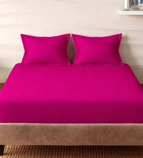 Pink Cotton Solid 210TC Plain Set of 2 Pillow Covers