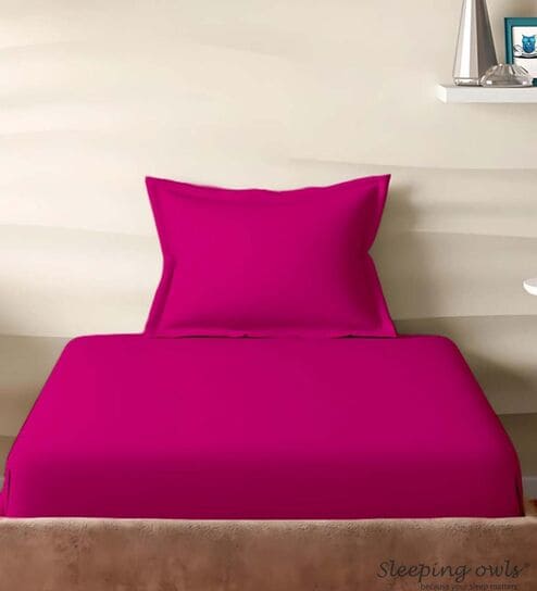 Pink Cotton Solid 210TC Plain Single Bedsheet with 1 Pillow Cover