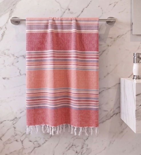 Pink Cotton Waffle Weave Bath Towel