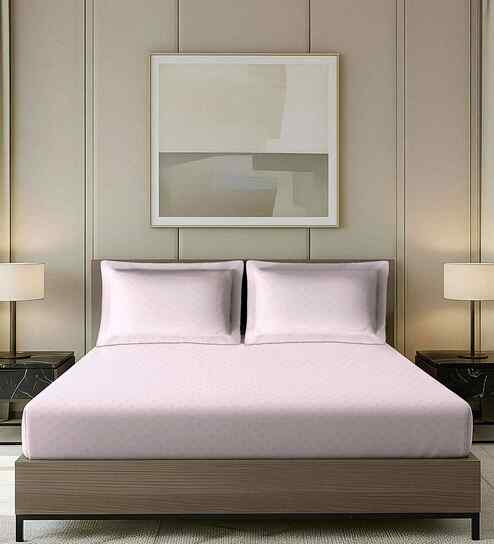 Pink Dotted Pattern With Dotted Embroidery 500 TC Cotton King Double Bedsheet With 2 Pillow Covers