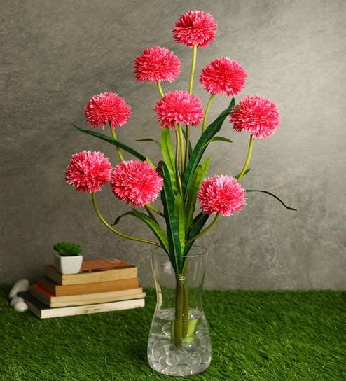Pink Fabric Decorative Artificial BallMum Flowers Set of 3