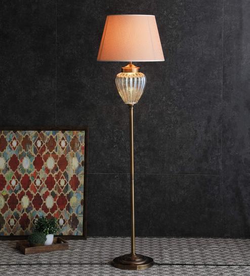 Pink Fabric Shade Floor Lamp with Brass Base by The Light Studio