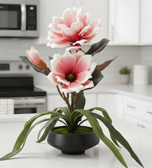 Pink Faux Leather Magnolia Serenade Arrangement Pot With Flower