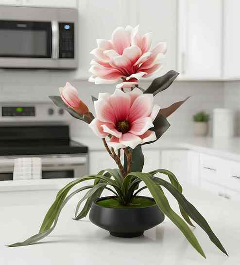 Pink Faux Leather Magnolia Serenade Arrangement Pot With Flower