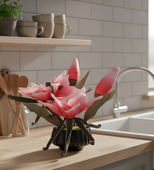 Pink Faux Leather Opulent Dawn Magnolia Arrangement Pot With Flower