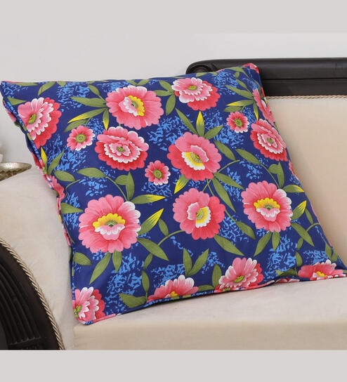 Pink Floral 100% Cotton 16 x 16 Inches Cushion Cover by Bells & Whistles