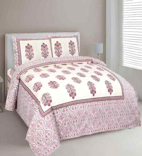 Pink Floral 180 TC Cotton  King Sized Bedsheet with 2 Pillow Covers