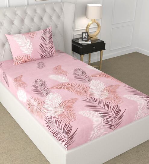 Pink Floral 180 TC Microfiber Single Bedsheet With 1 Pillow Cover