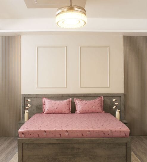 Pink Floral 600TC Cotton Super King Sized Double Bedsheet with 2 Embroidery Pillow Covers