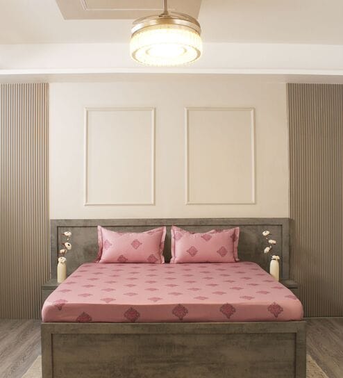Pink Floral 600TC Cotton Super King Sized Double Bedsheet with 2 Embroidery Pillow Covers