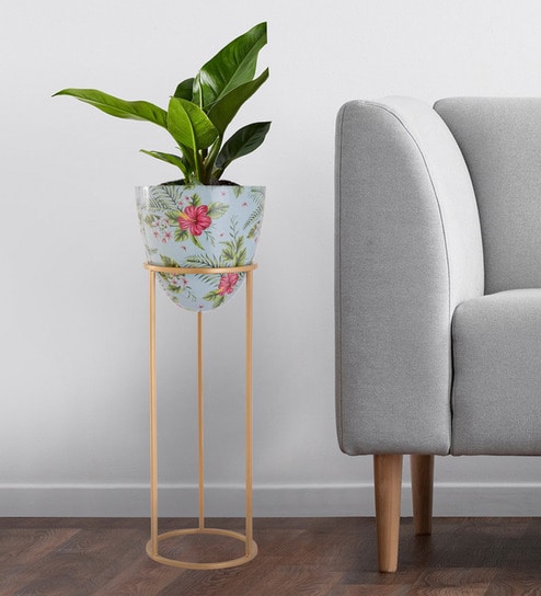Floral Pink Metal Floor Planter