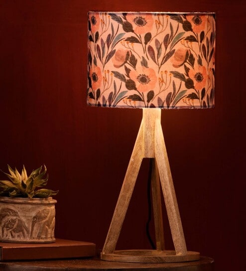Pink Flower Trio Wooden Lamp by Green Girgit