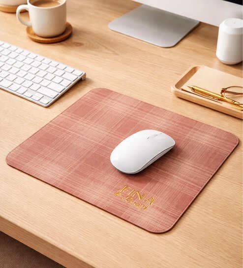 Pink Formal Checks Printed Leather Rectangle Mousepad