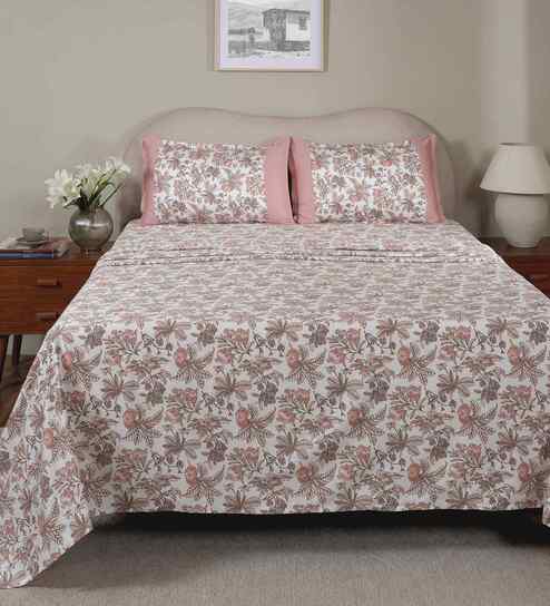 Pink Fruit Print 200 TC Cotton Double Bed Sheet with 2 Pillow Covers Sensory Bloom Collection