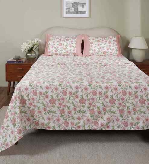 Pink Fruit Print 200 TC Cotton Single Bed Sheet with 1 Pillow Cover Sensory Bloom Collection