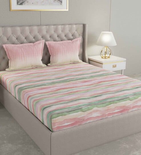 Pink Geometric 144 TC Cotton Queen Sized Bed Sheets with 2 Pillow Covers by GM Fabrics