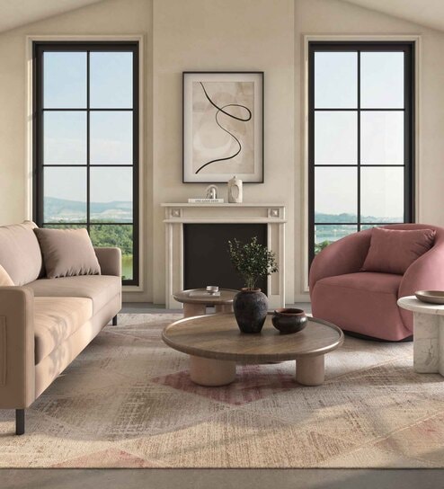 Pink Geometric 4X6 Machine Made Carpet