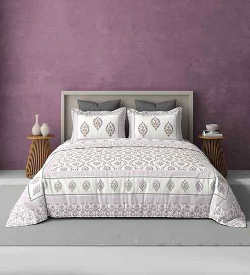 Pink Jaipuri Blockprint 250 TC Pure Cotton King Sized Double Bedsheet with 2 Pillow Covers