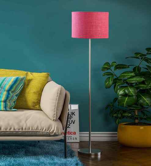 Pink Jute Drum Shade Steel Floor Lamp Steel Base
